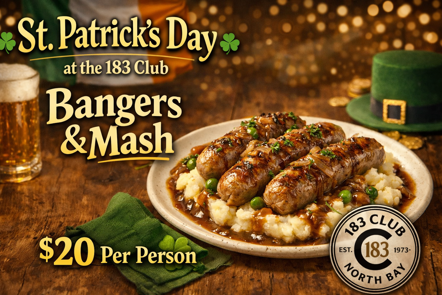 🍀 St. Patrick’s Day Dinner at the 183 Club 🍀