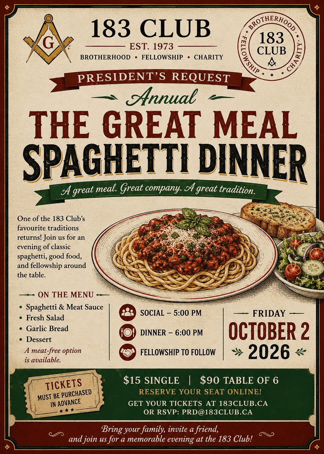 Annual Great Meal Spaghetti Dinner