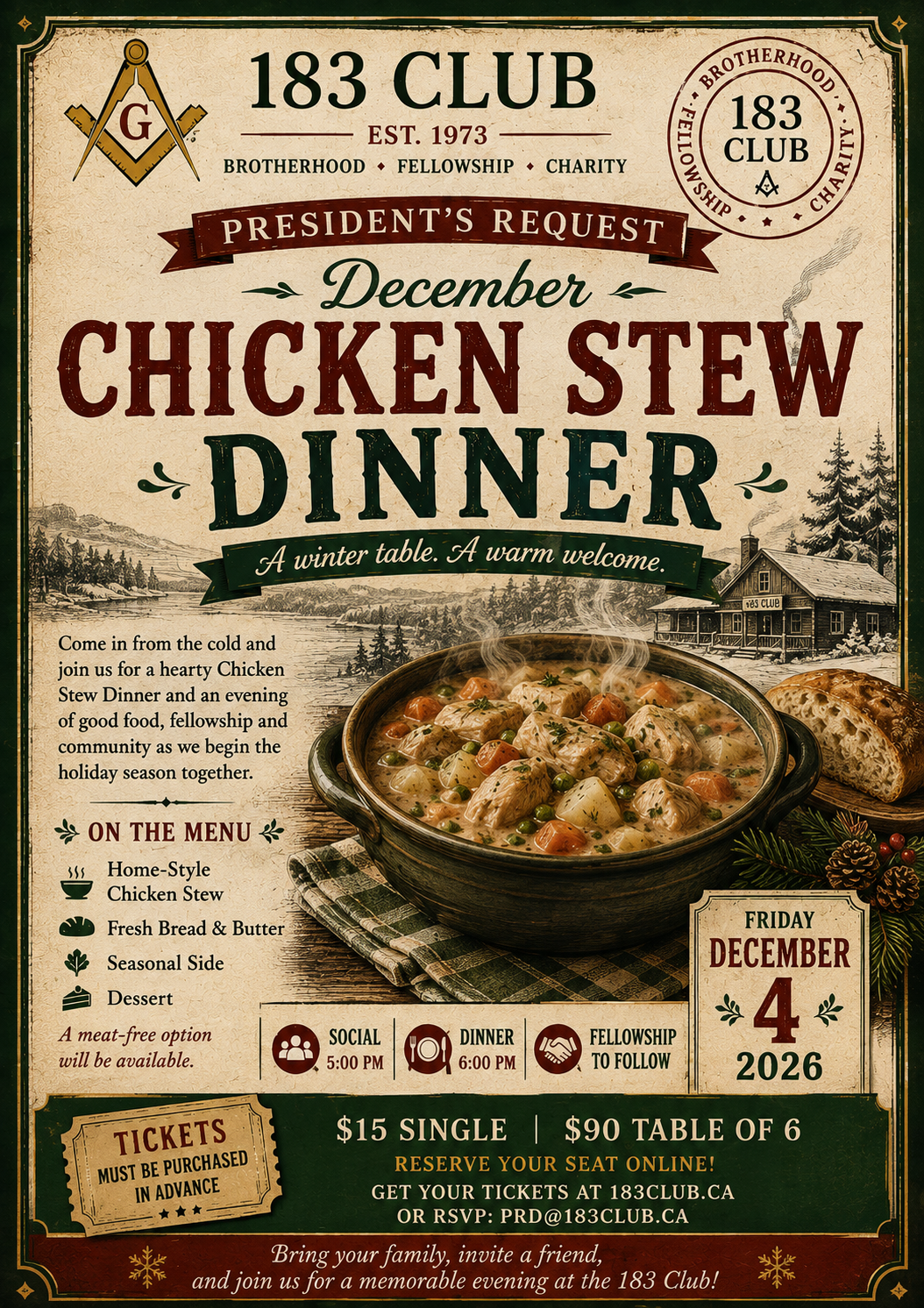 December President’s Request — Chicken Stew Dinner